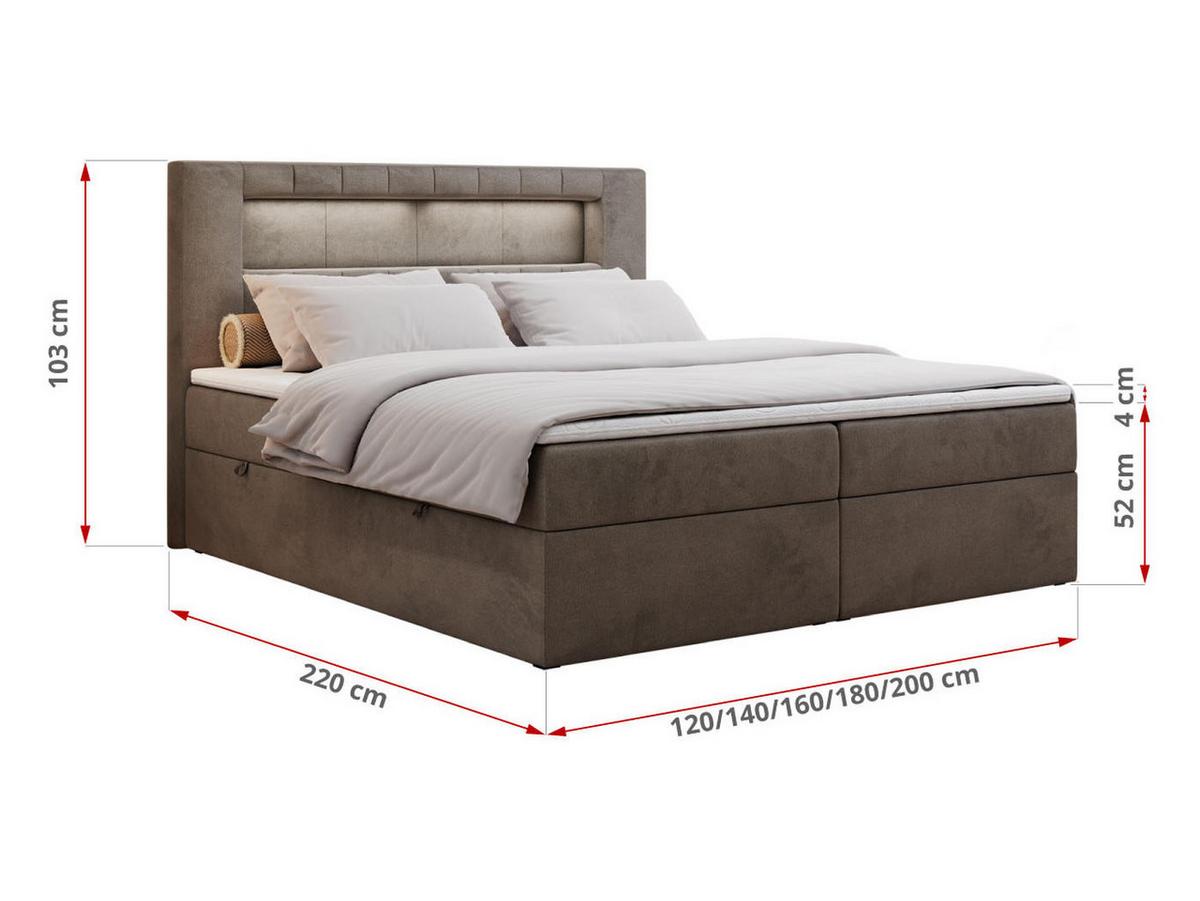 BOXBETT GOLD-5 LED 140/200 Braun Velvet - H3 - Braun, Holz/Textil (140/200cm) - MKS