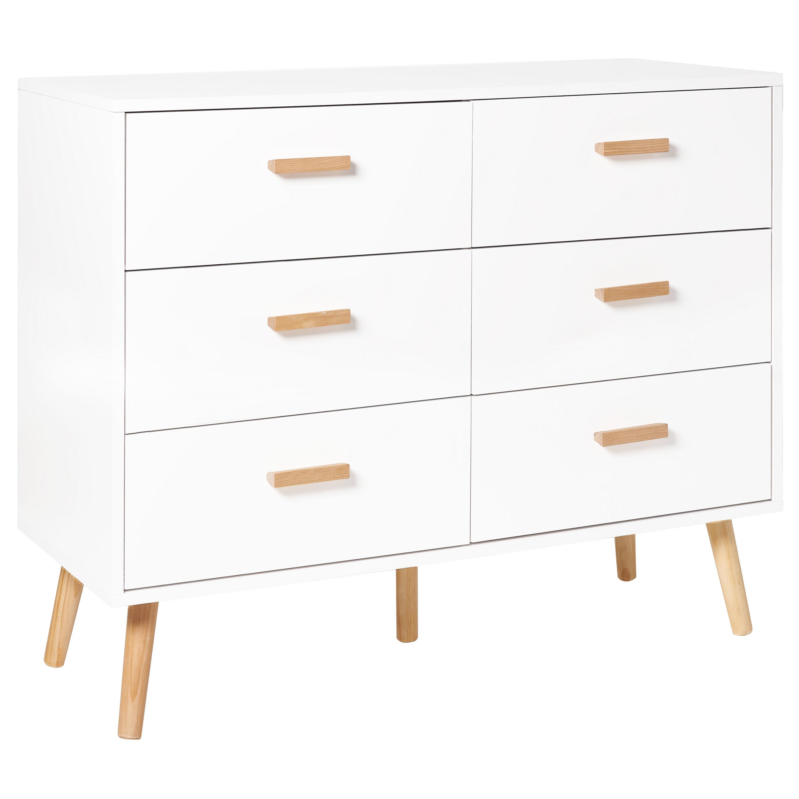 KOMMODE mit 6 Schubladen Weiß Newark - Weiß, Holzwerkstoff (100/80/39cm) - Beliani