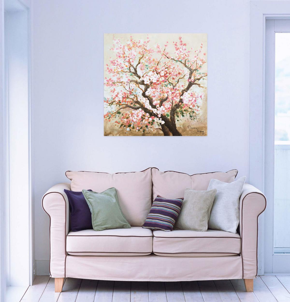 ACRYLBILD HANDGEMALT 80/80 cm - Pink/Braun, Holz/Textil (80/80cm) - KUNSTLOFT