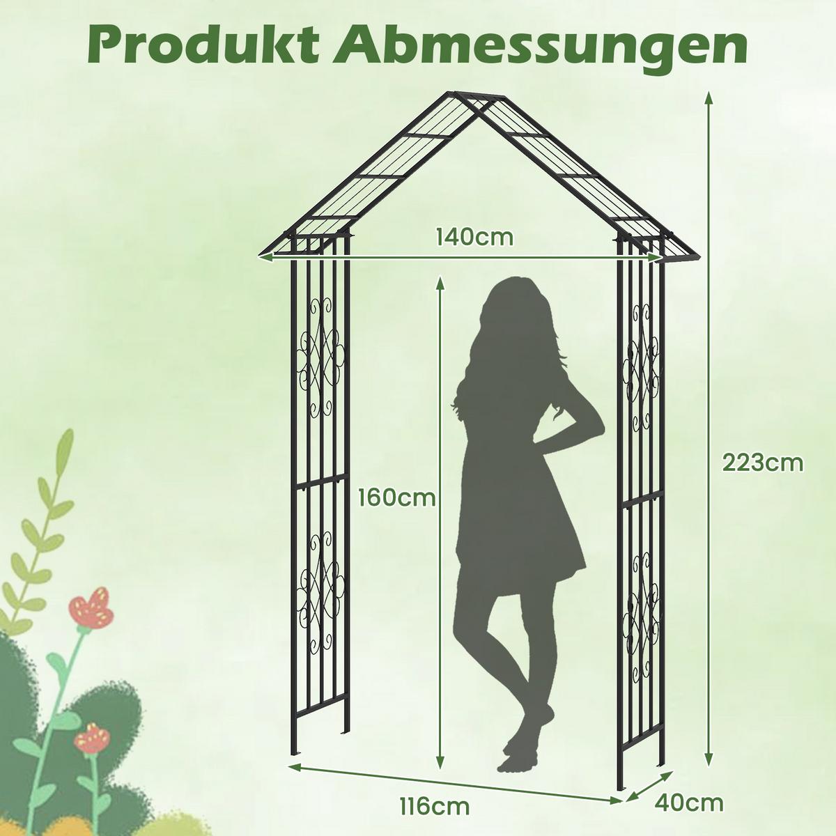 GARTENBOGEN Schwarz - Schwarz, Metall (140/223/40cm) - COSTWAY