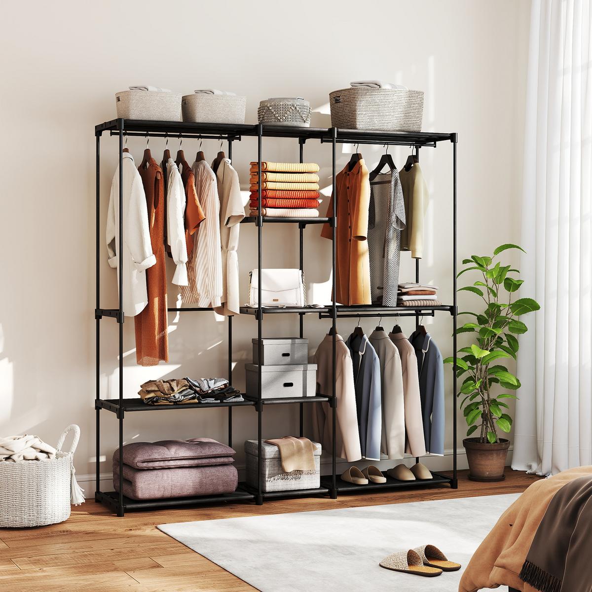KLEIDERSCHRANK aus Vliesstoff Schwarz - Schwarz, Textil (43/185/182cm) - HOMCOM