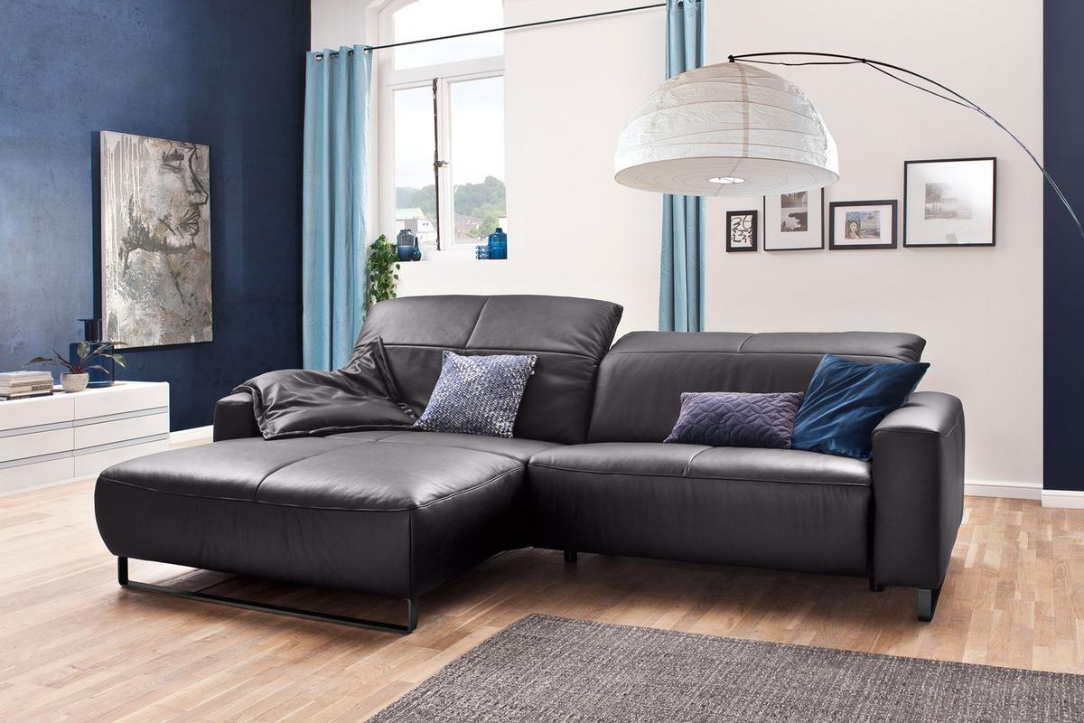 ECKSOFA YORK Taupe Leder - Taupe/Schwarz, Leder (284/180cm) - KAWOLA