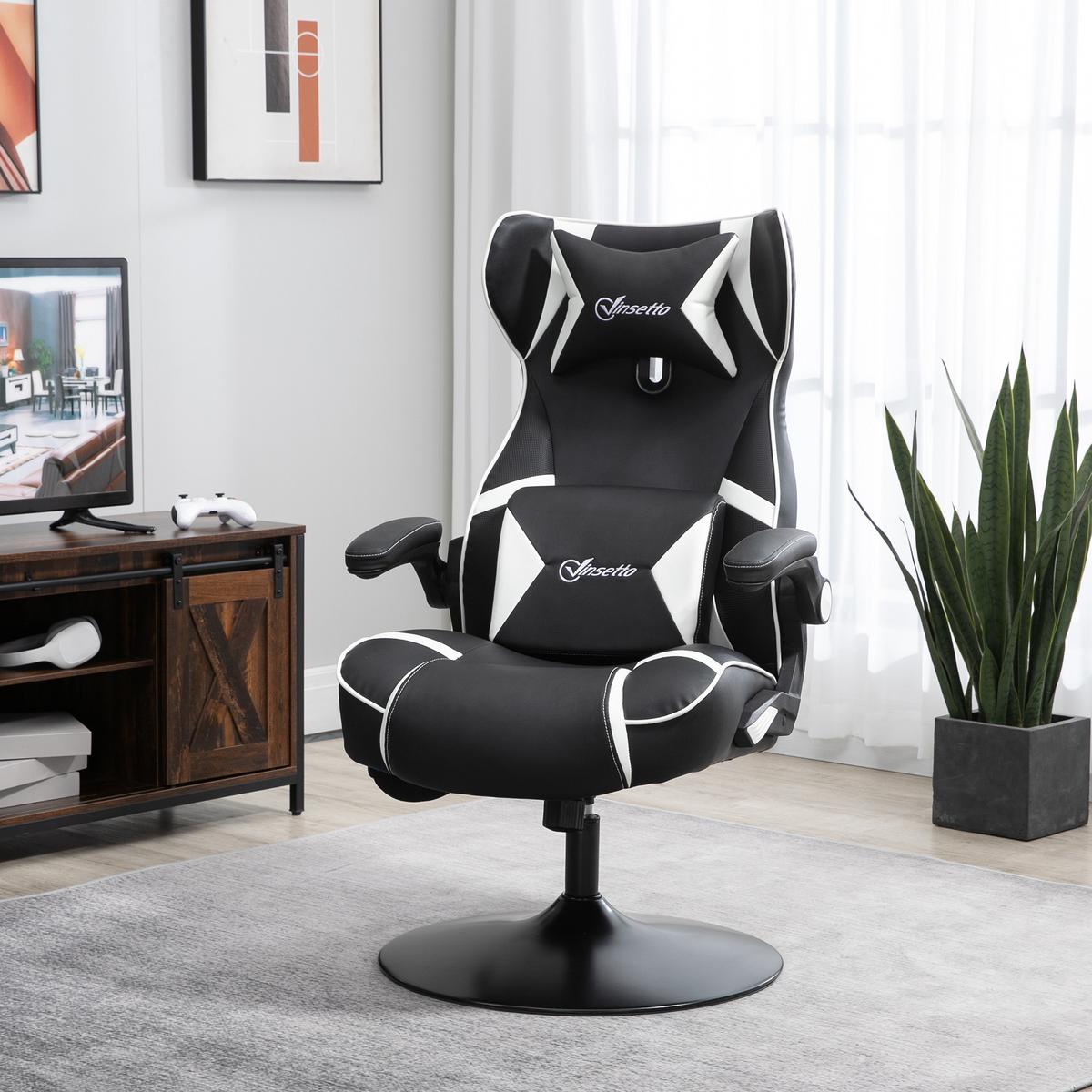 GAMINGSESSEL mit Wippfunktion Gaming Stuhl mit Lautsprecher Bürostuhl PU - Schwarz/Weiß, Leder (73/118/69cm) - Vinsetto