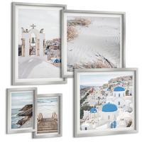 BILDER SET 5er Set - 50x50 cm & 20x30 cm & 40x60 cm Silberner Rahmen - Meeresarchitektur Santorin - Silberfarben, Kunststoff (40/60cm) - TULUP