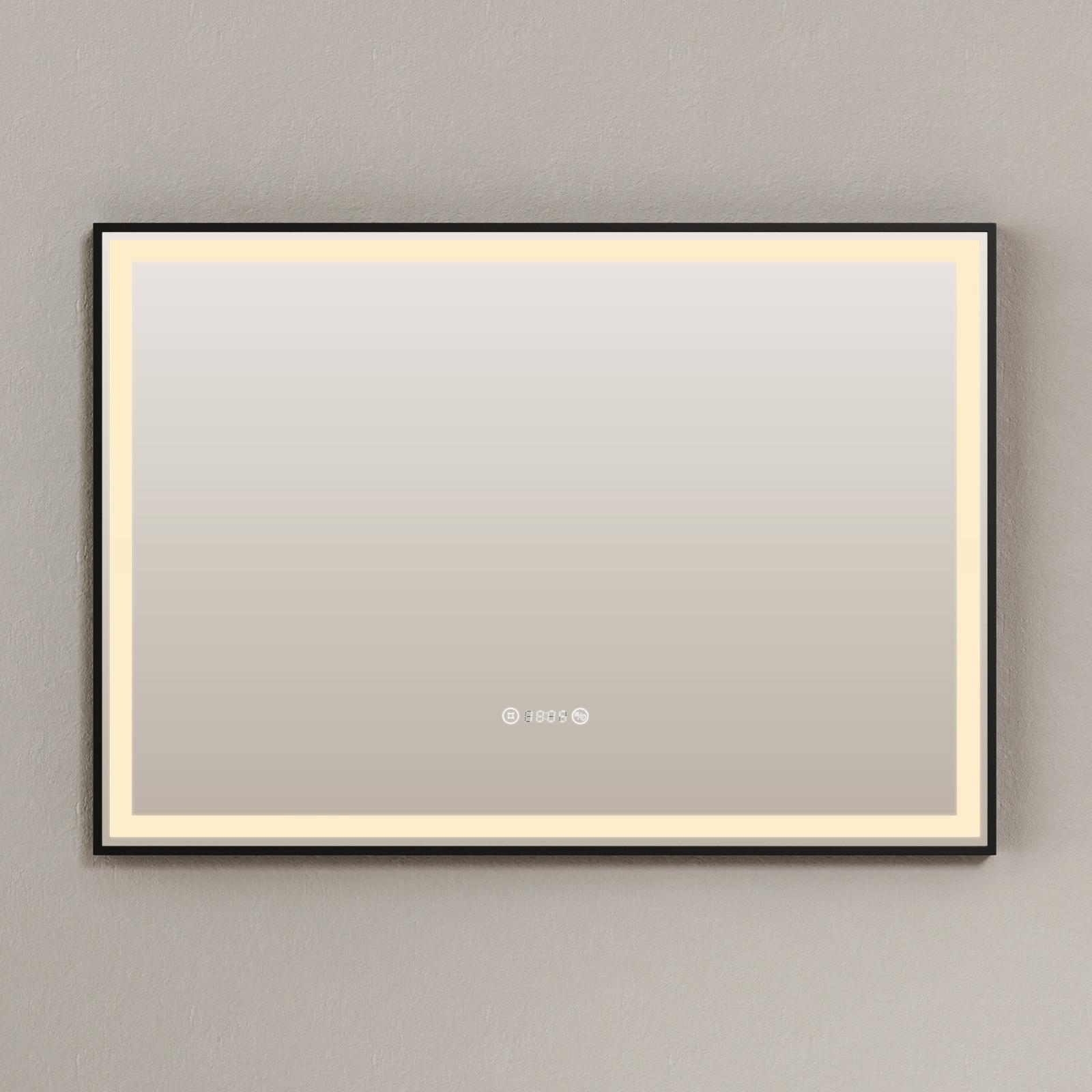 BADSPIEGEL mit Beleuchtung Schwarzer Rahmen 100/70 cm - Schwarz, Glas (100/70/3.5cm) - EMKE