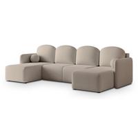 WOHNLANDSCHAFT NUBERO Beige Boucle-Stoff mit Schlaffunktion - Beige, Holz (285/85/143cm) - MASSENO