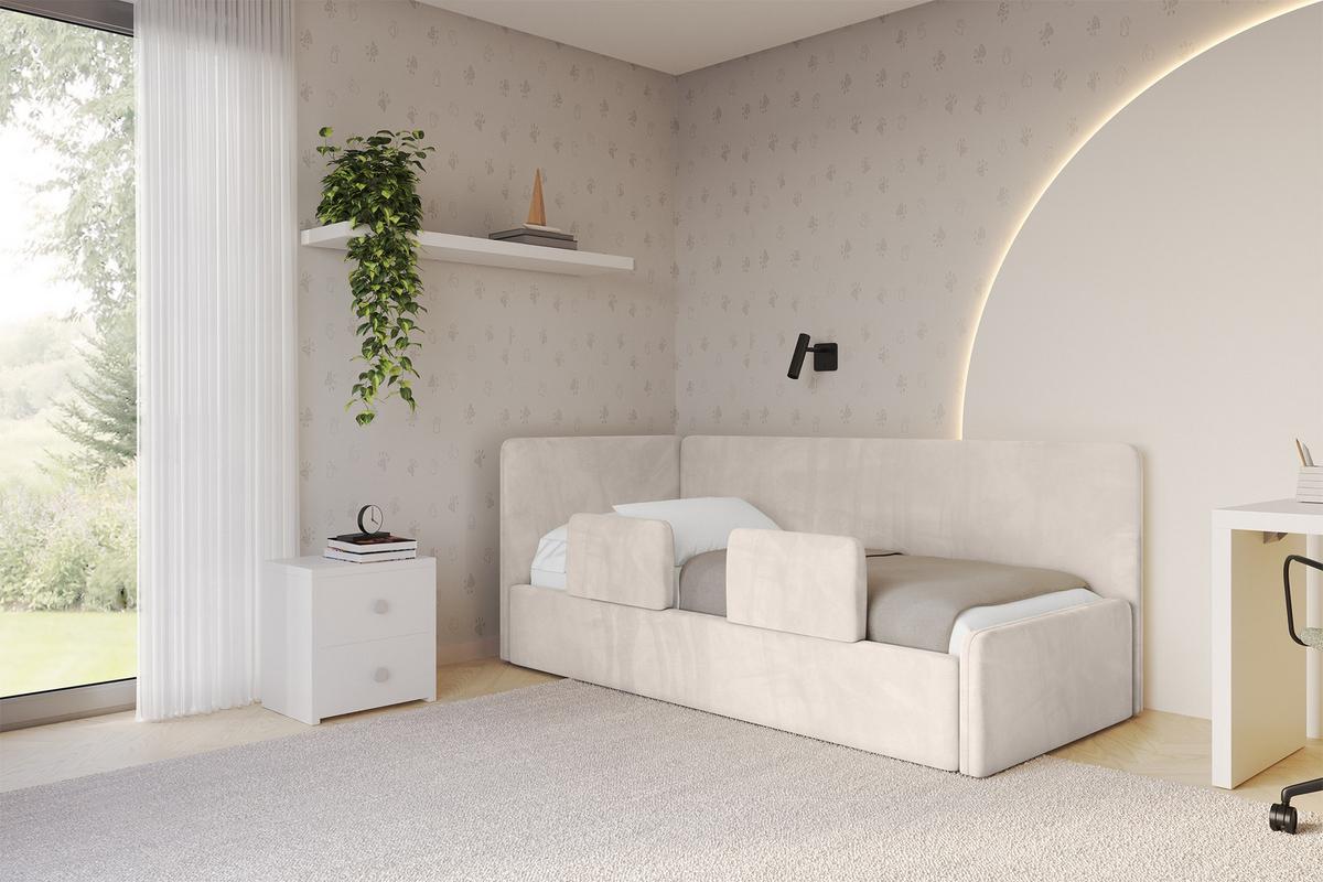 EINZELLBETT Jugendbett mit Bettkasten und Matratze H3/H4, Rechts - NORY 90x200 Beige - Sandfarben, Holzwerkstoff/Textil (90/200cm) - ALTDECOR