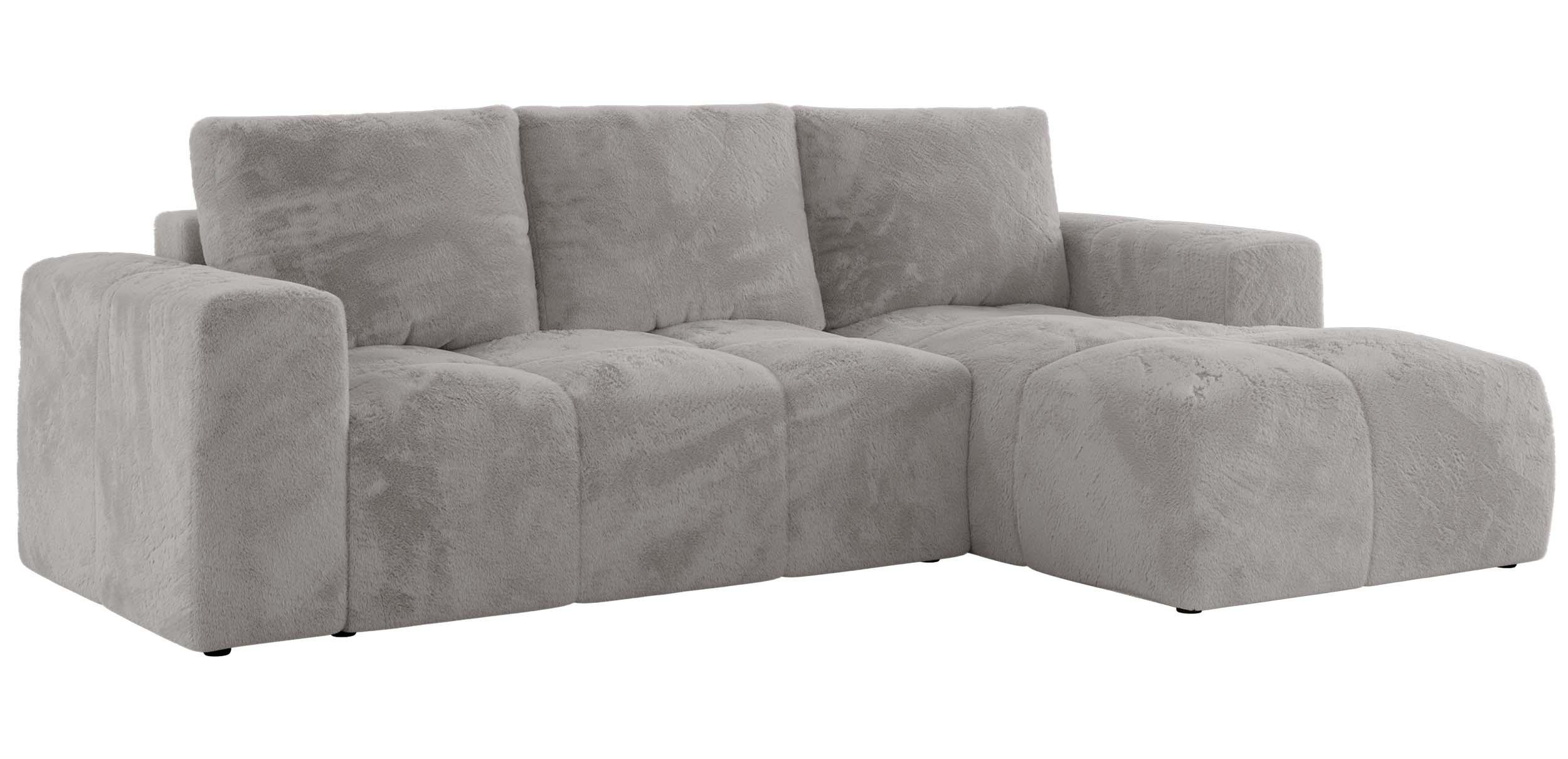 ECKSOFA MONIVA Hellgrau Plüsch - Rechts - Hellgrau/Schwarz, Textil (266/164cm) - MKS
