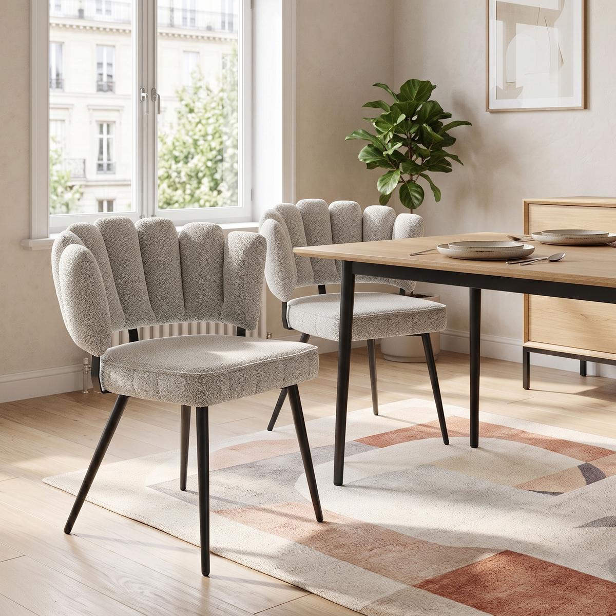 ESSZIMMERSTÜHLE 2er Set Samt Hellgrau Blüten-Rückenlehne & Metallbeine Schwarz - Hellgrau, Textil (60/80/48cm) - Urban Meuble