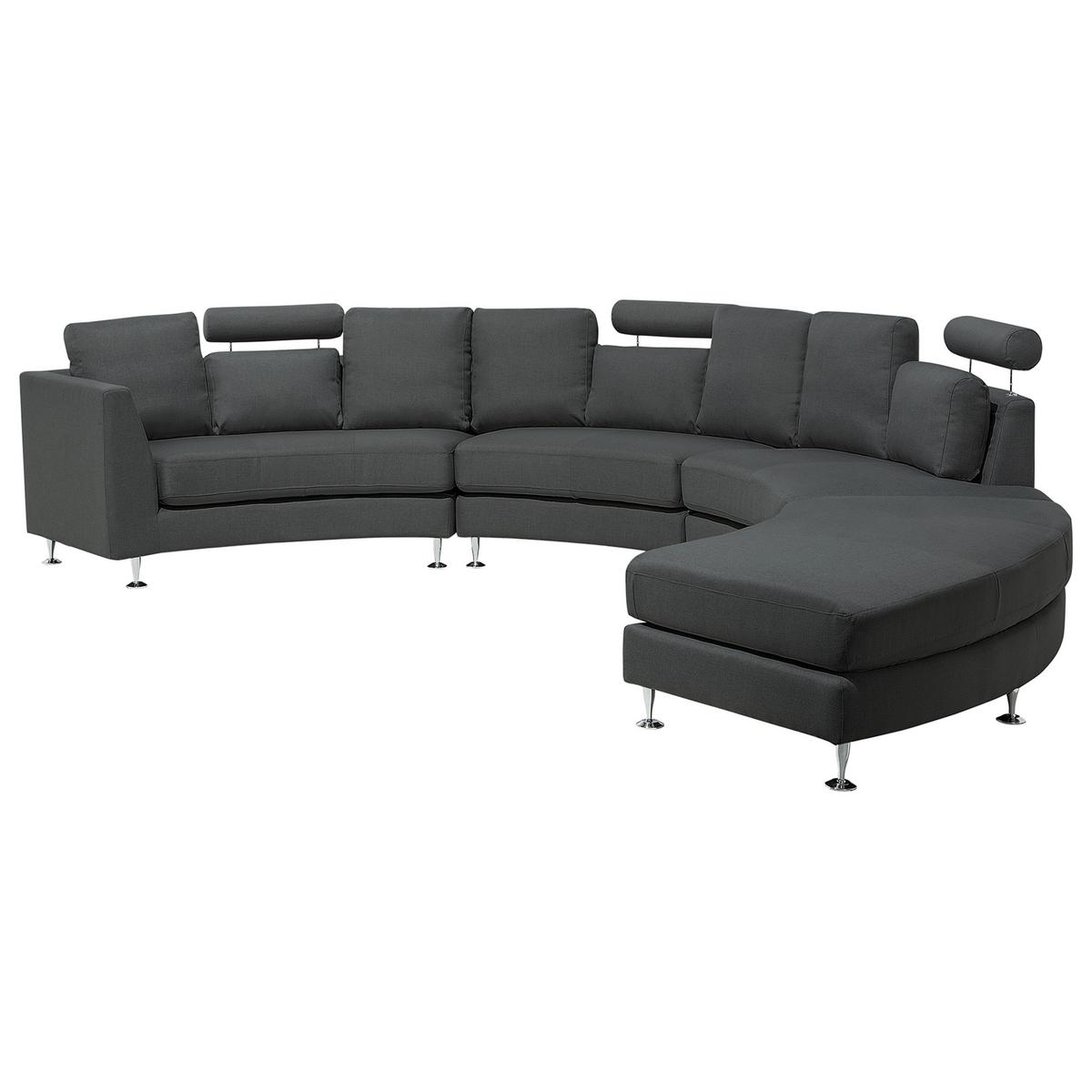 7-SITZER-SOFA mit Ottomane Polyester Grau Rotunde - Dunkelgrau, Textil (448/76/236cm) - Beliani
