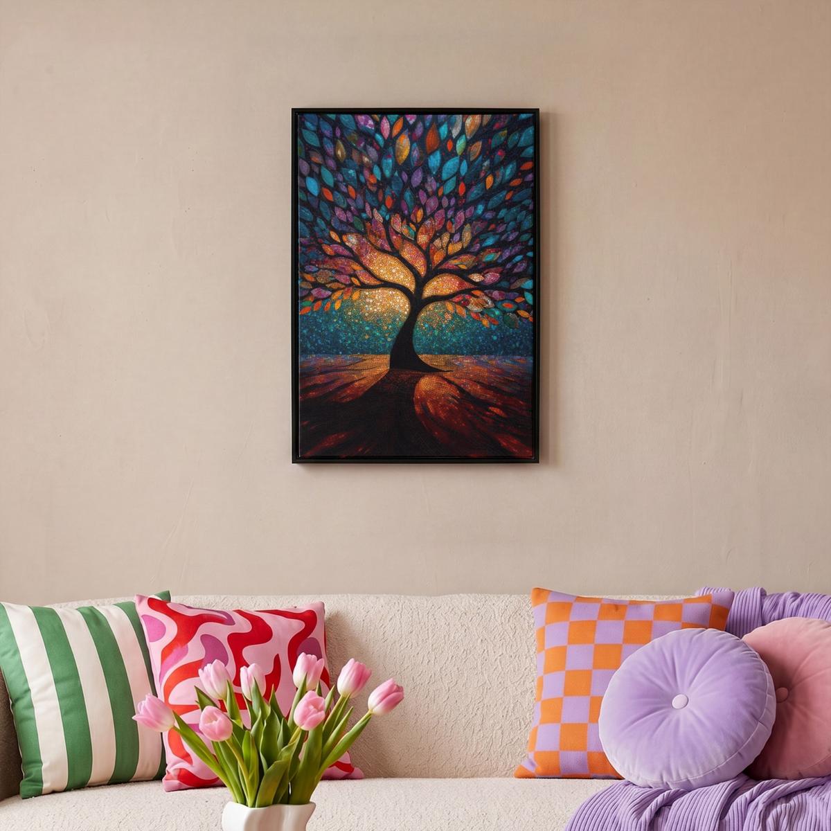 LEINWAND Bilder mit Rahmen - Mosaik - Bunt - Baum - Äste - 40x60 - Multicolor, Textil (40/60cm) - MuchoWow