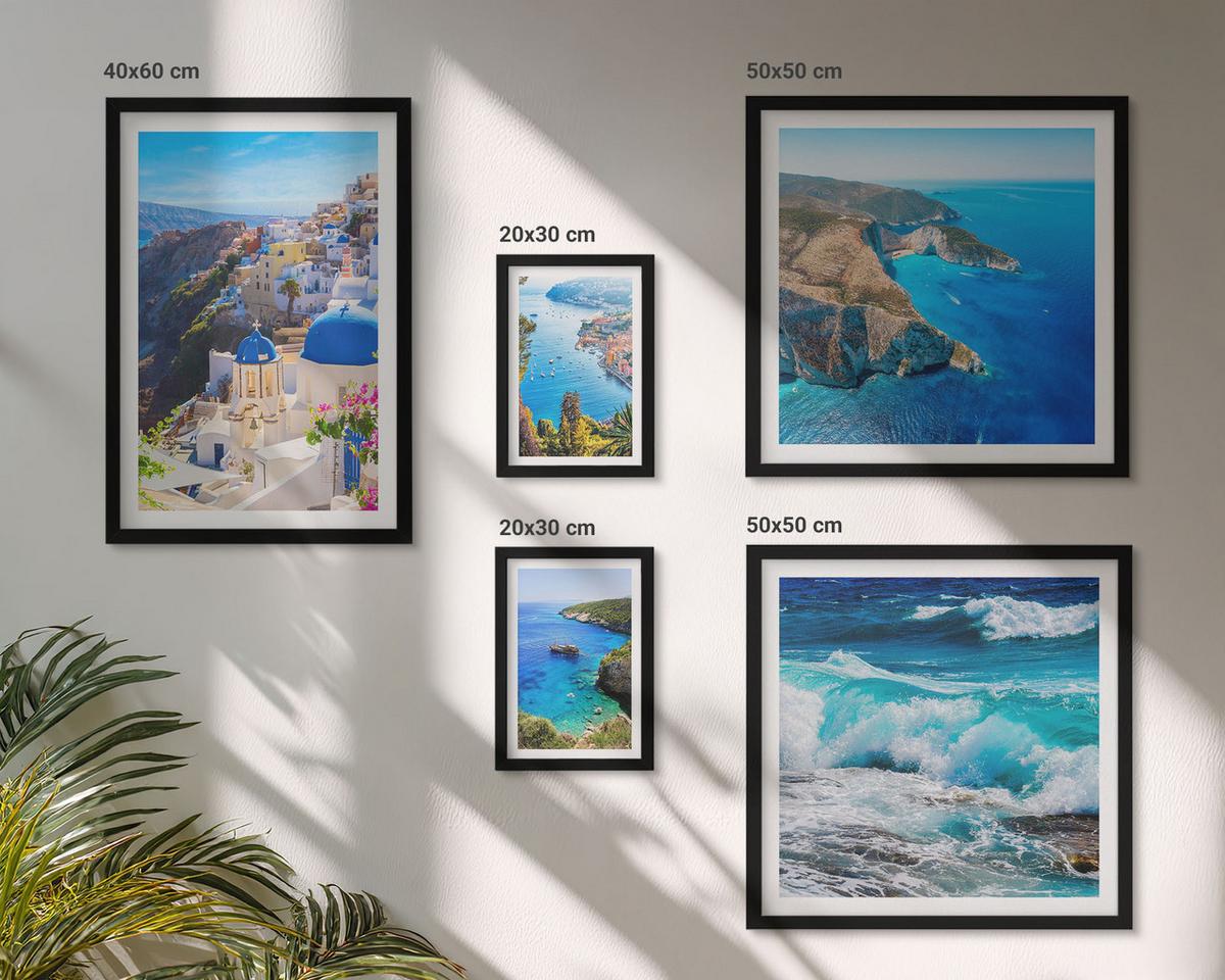BILDER SET 5er Set - 50x50 cm & 20x30 cm & 40x60 cm Schwarzer Rahmen - Griechische Ansichten von Santorin Oia - Schwarz, Kunststoff (40/60cm) - TULUP