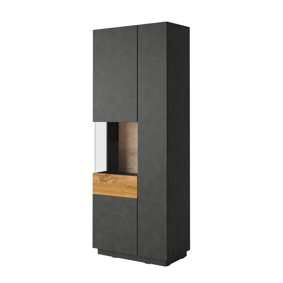 VITRINE Andrea Anthrazitgrau und Holz - Grau, Holzwerkstoff (80/207/40cm) - Petits-meubles