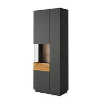 VITRINE Andrea Anthrazitgrau und Holz - Grau, Holzwerkstoff (80/207/40cm) - Petits-meubles