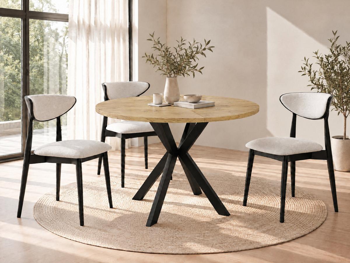 ESSTISCH Valeo runder ausziehbarer, Lancelot Eiche 100-180/100/76 cm - Eichefarben/Schwarz, Holzwerkstoff/Metall (100/180/76cm) - WFL GROUP