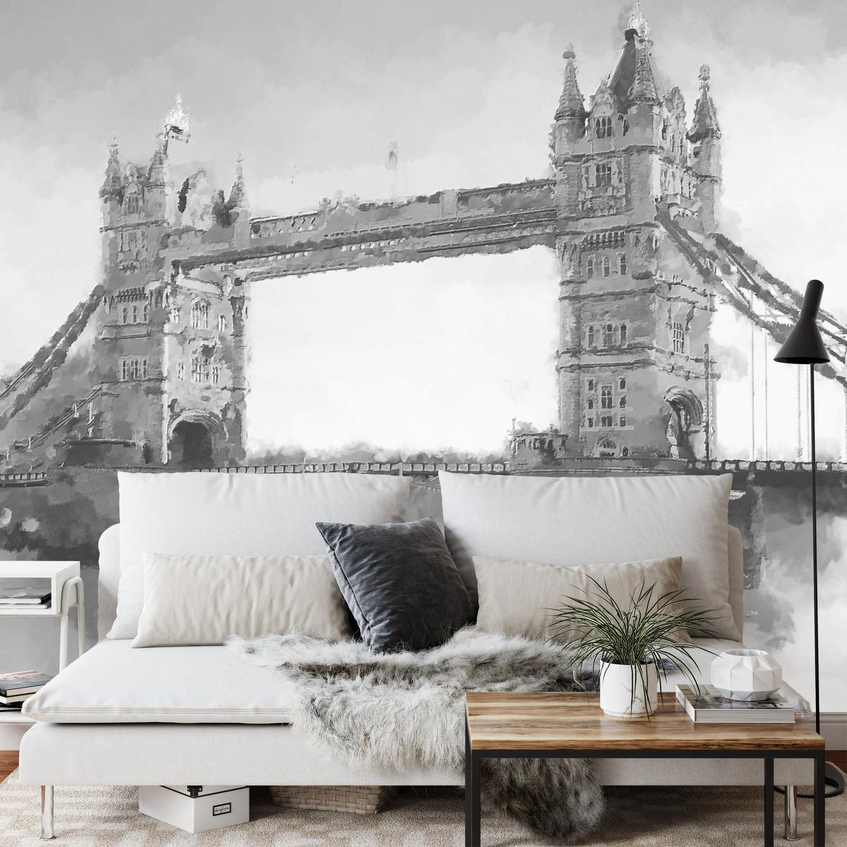 FOTOTAPETE für Wohnzimmer Tower Bridge Vintage Stil 500x350 - Schwarz/Grau, Papier (500/350cm) - Muralo