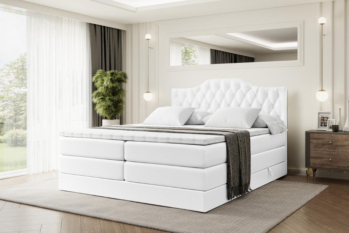 BOXSPRINGBETT VILA-1 KING - 140x200 - H3/H4 - Weiß Hochglanz - Weiß Hochglanz, Holzwerkstoff (140/200cm) - ALTDECOR