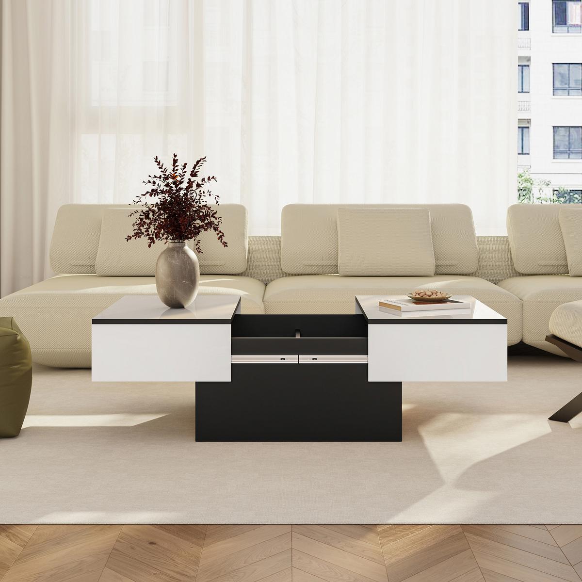 COUCHTISCH Lens 36/80/60 cm - Schwarz/Weiß, Holzwerkstoff (60/80/36cm) - [en.casa]