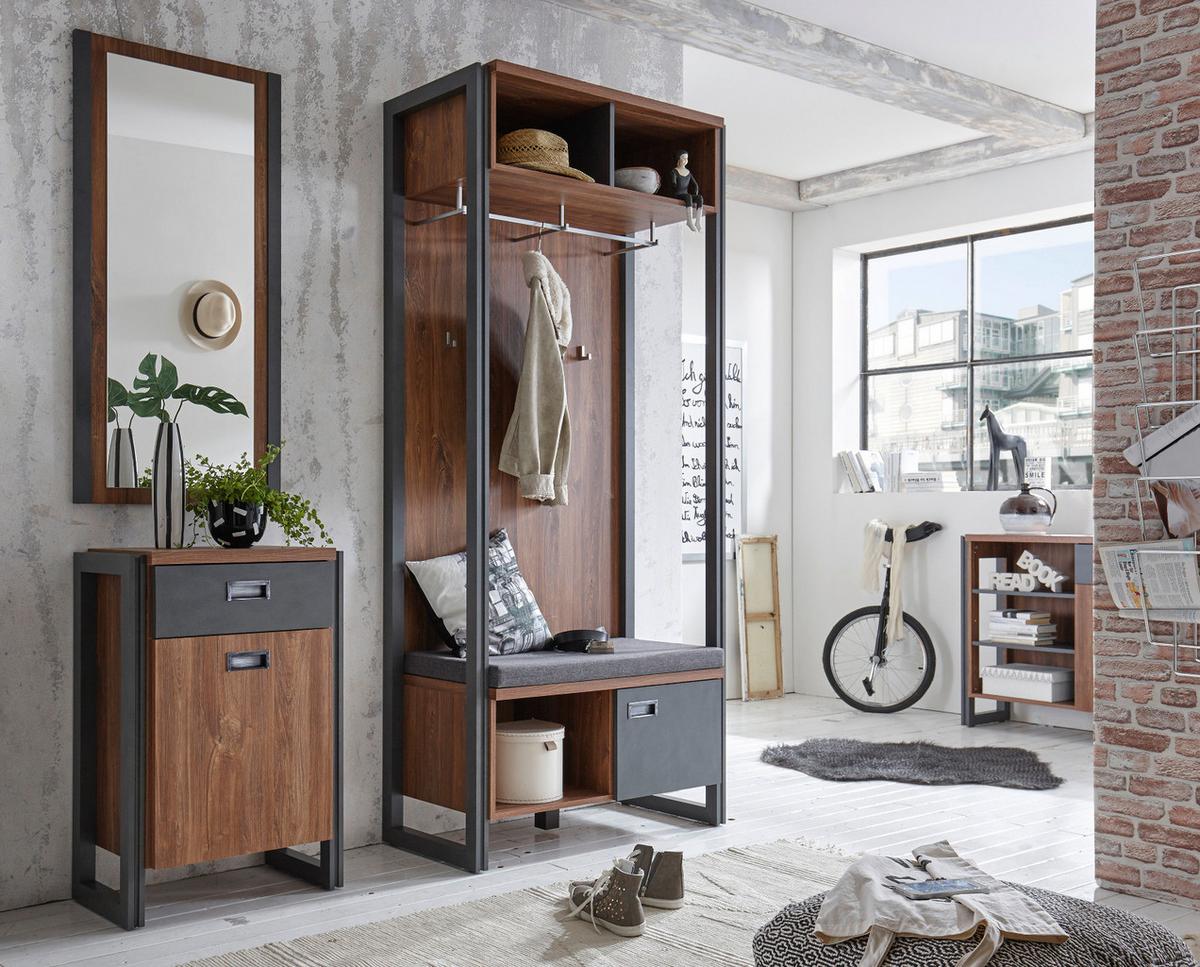 KOMMODE Eiche Stirling, Matera grau, Anrichte 55 x 81 cm - Eichefarben/Grau, Holzwerkstoff/Metall (55/81/33cm)