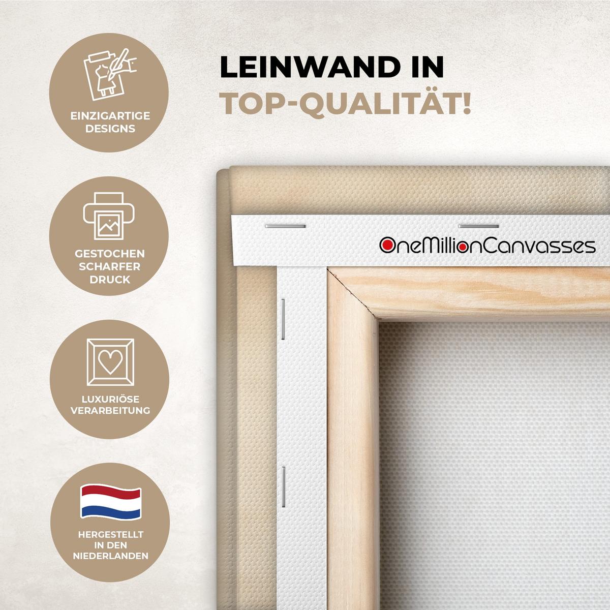 LEINWANDBILD Landschaft - Japandi - Vogel Gemälde 60x40 cm - Beige, Textil (60/40cm) - MuchoWow