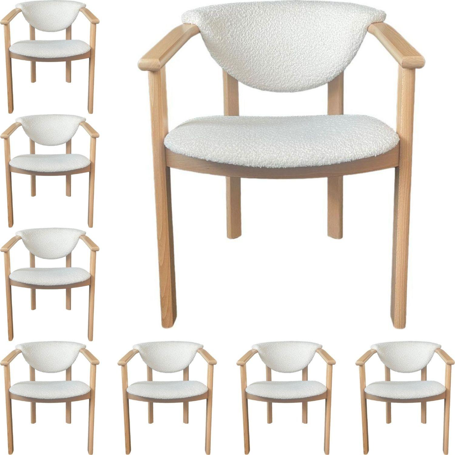 ESSZIMMERSTUHL KALLA 8er Set in Creme Bouclé, massives Buchenholz 58/60/74 cm - Hellbraun/Creme, Holz/Textil (58/72/47cm) - WFL GROUP