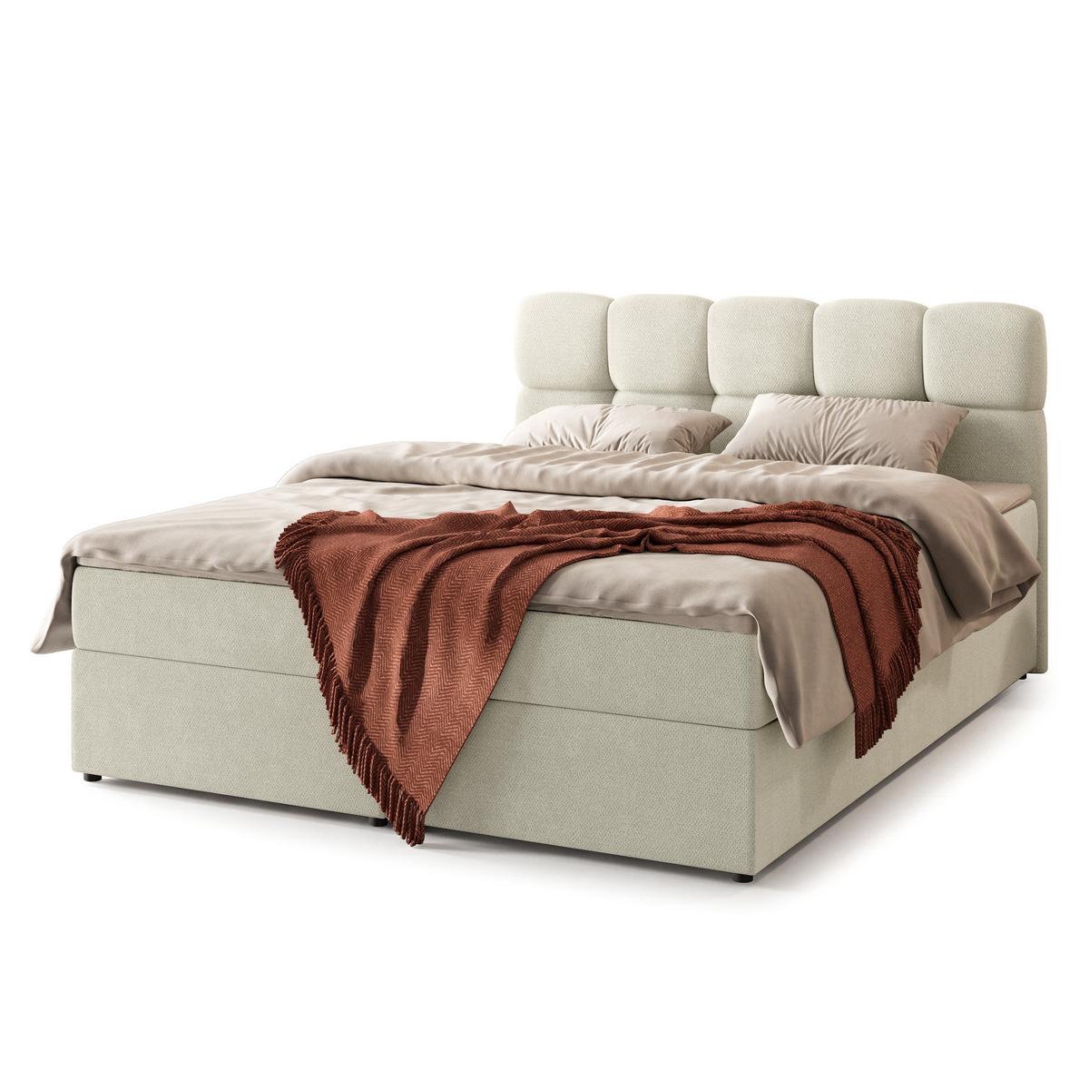 BOXBETT MERU 160x200 cm mit Matratze und Topper - Creme - Creme, Holz (160/200cm) - MASSENO