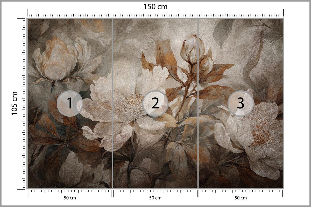 FOTOTAPETE für Wohnzimmer Blumen Blätter Pflanzen Natur Retro Stil 150x105 - Beige/Orange, Papier (150/105cm) - Muralo