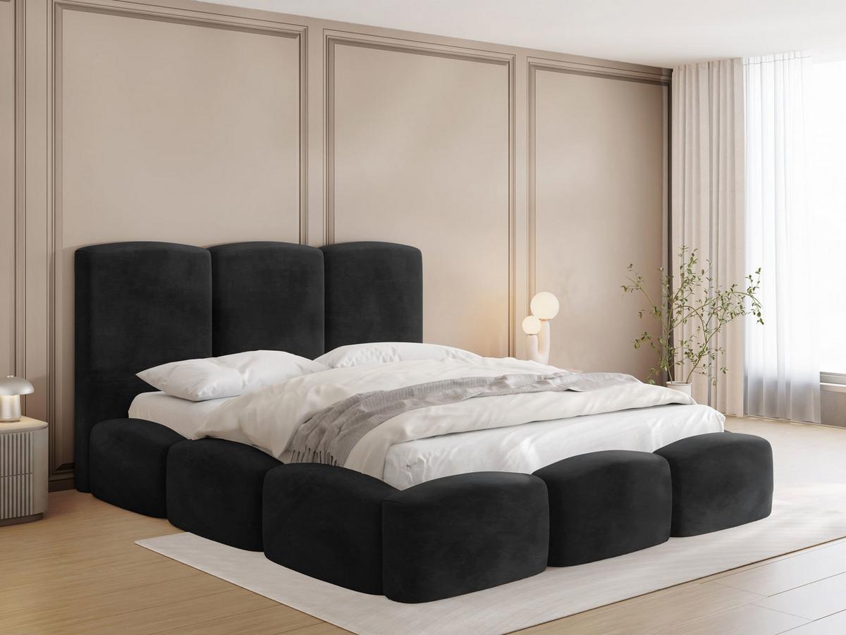 POLSTERBETT Harmony mit Bettkasten, Schwarz Samt Velours 180x200 cm - Schwarz Hochglanz/Birkefarben, Holzwerkstoff/Kunststoff (180/200cm) - WFL GROUP