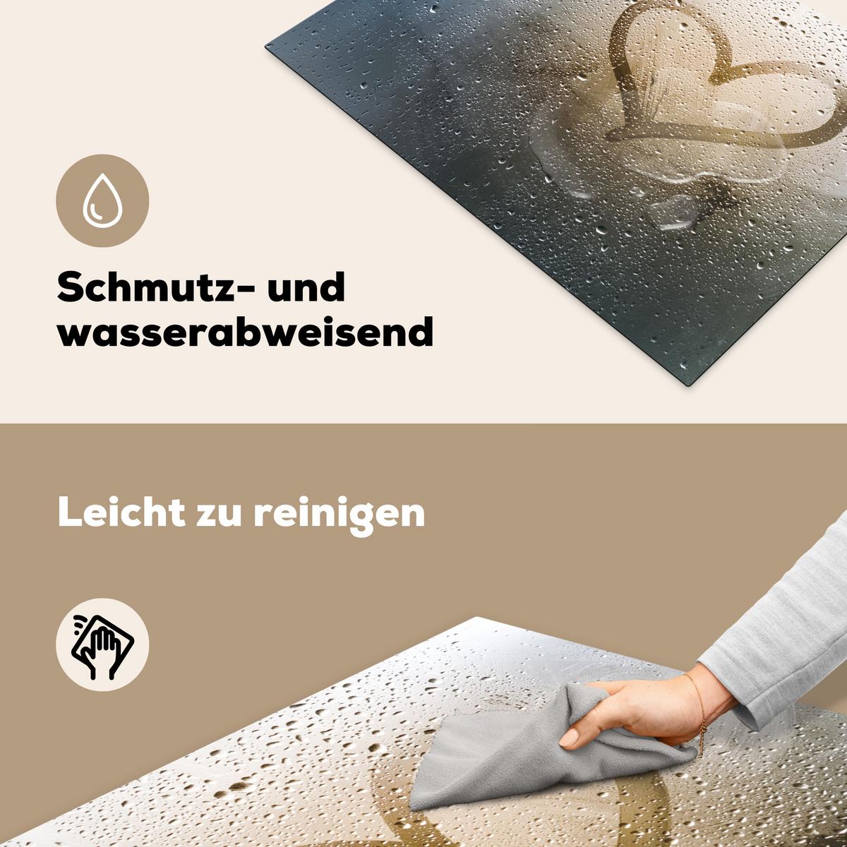 HERDABDECKPLATTE Herz - Kondenswasser - Wasser - 3D Herdabdeckung Induktionsfeld 75x52 cm - Grau, Kunststoff (75/52/0.2cm) - MuchoWow