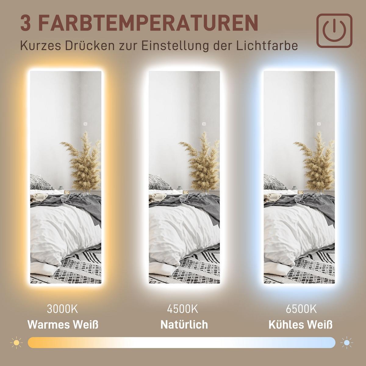 GANZKÖRPERSPIEGEL 40 x 120 cm Standspiegel mit LED Lichte, Wandspiegel - Transparent, Glas (3/120/40cm) - HOMCOM