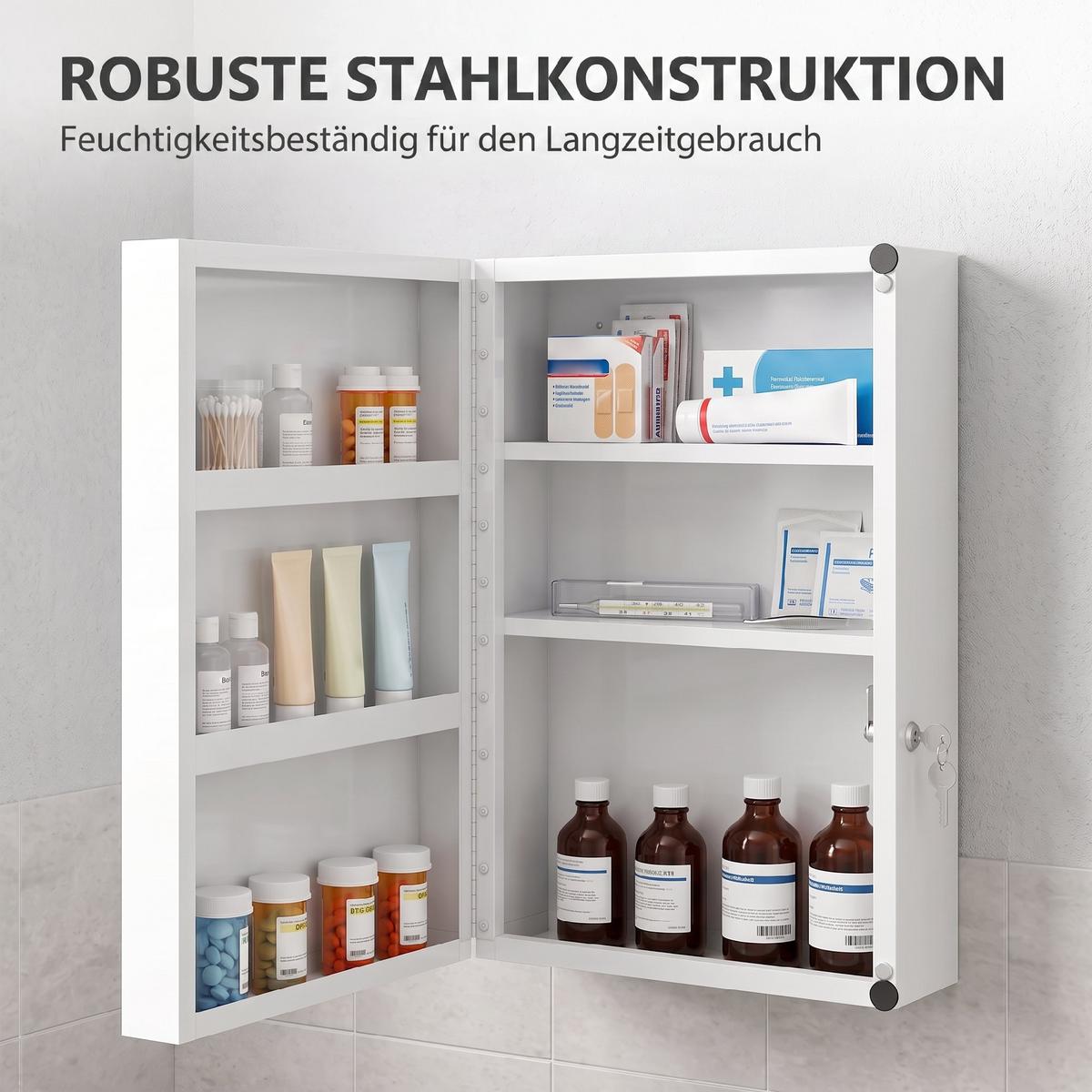 ARZNEISCHRANK Kaltgewalzter Stahl Weiß - Weiß, Metall (18/60/40cm) - HOMCOM