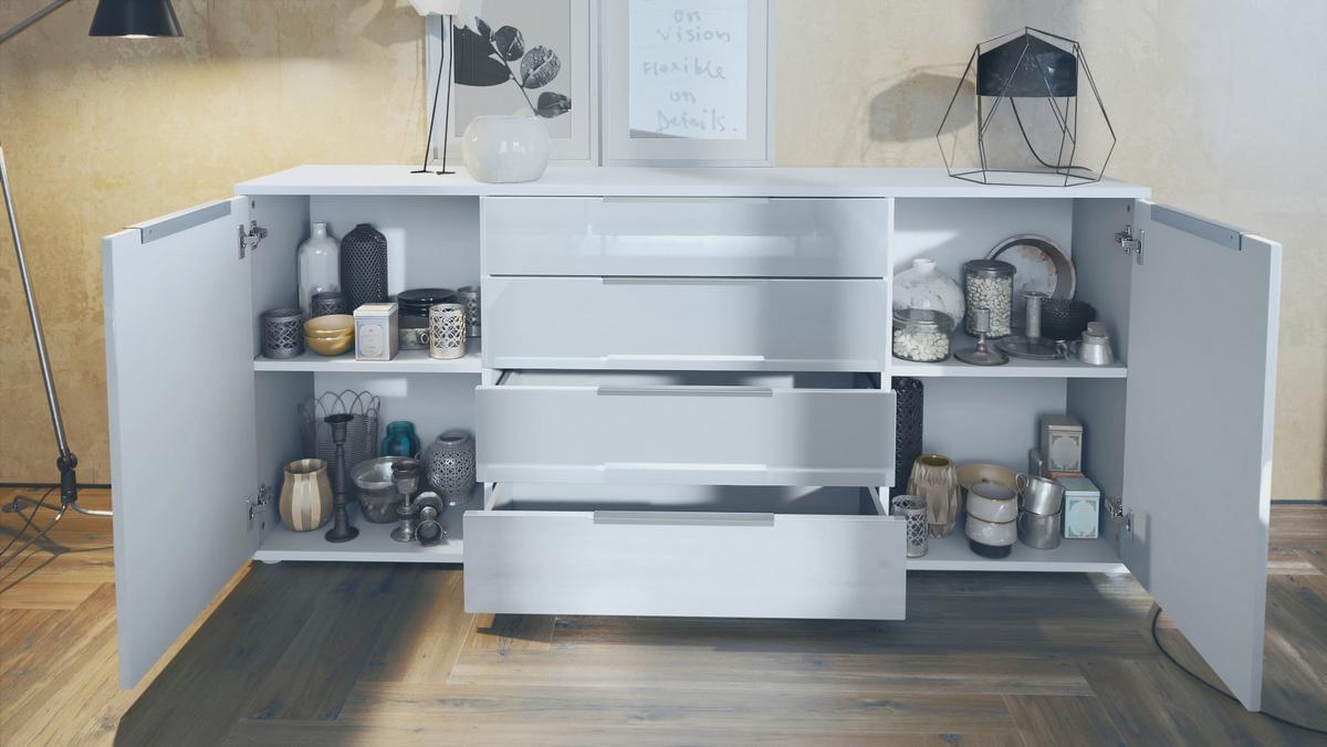 SIDEBOARD Porto Creme Hochglanz - Creme, Holzwerkstoff (166.5/72.5/35cm) - Vladon