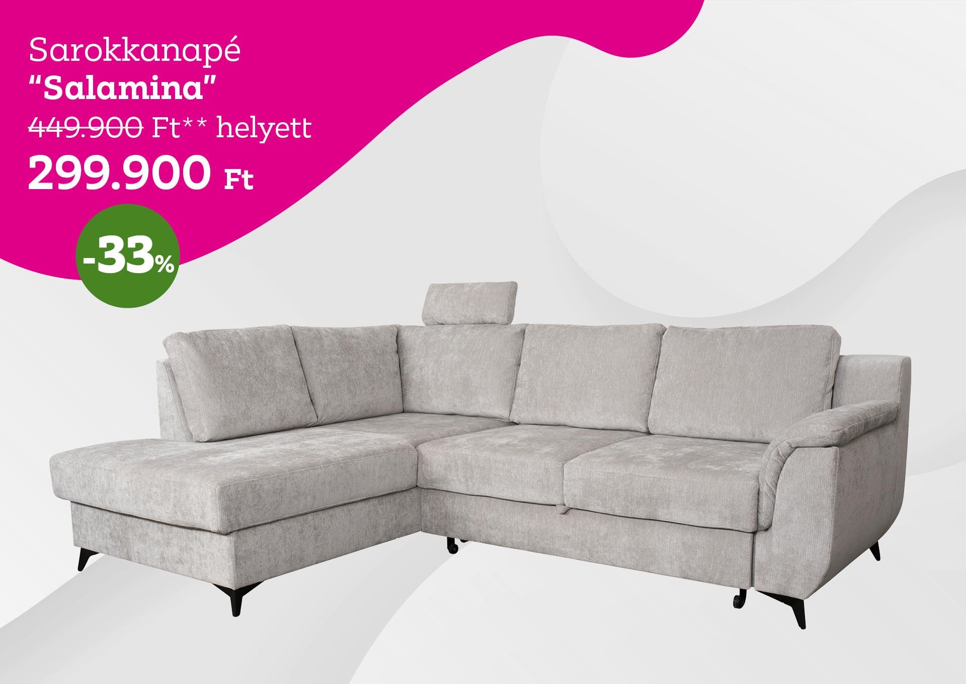 Sarokkanapé Salamina 449900 Forint helyett 299900 Forint, kedvezmény mértéke 33%