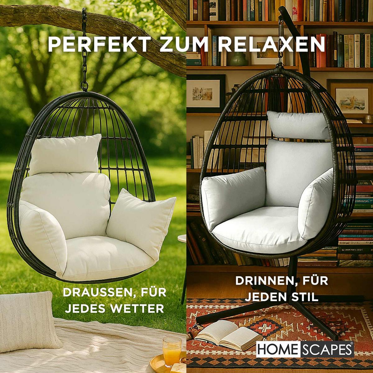 HÄNGESESSEL-KISSEN wetterfest mit Kopfstütze - Naturfarben, Textil (110/15/112cm) - Homescapes