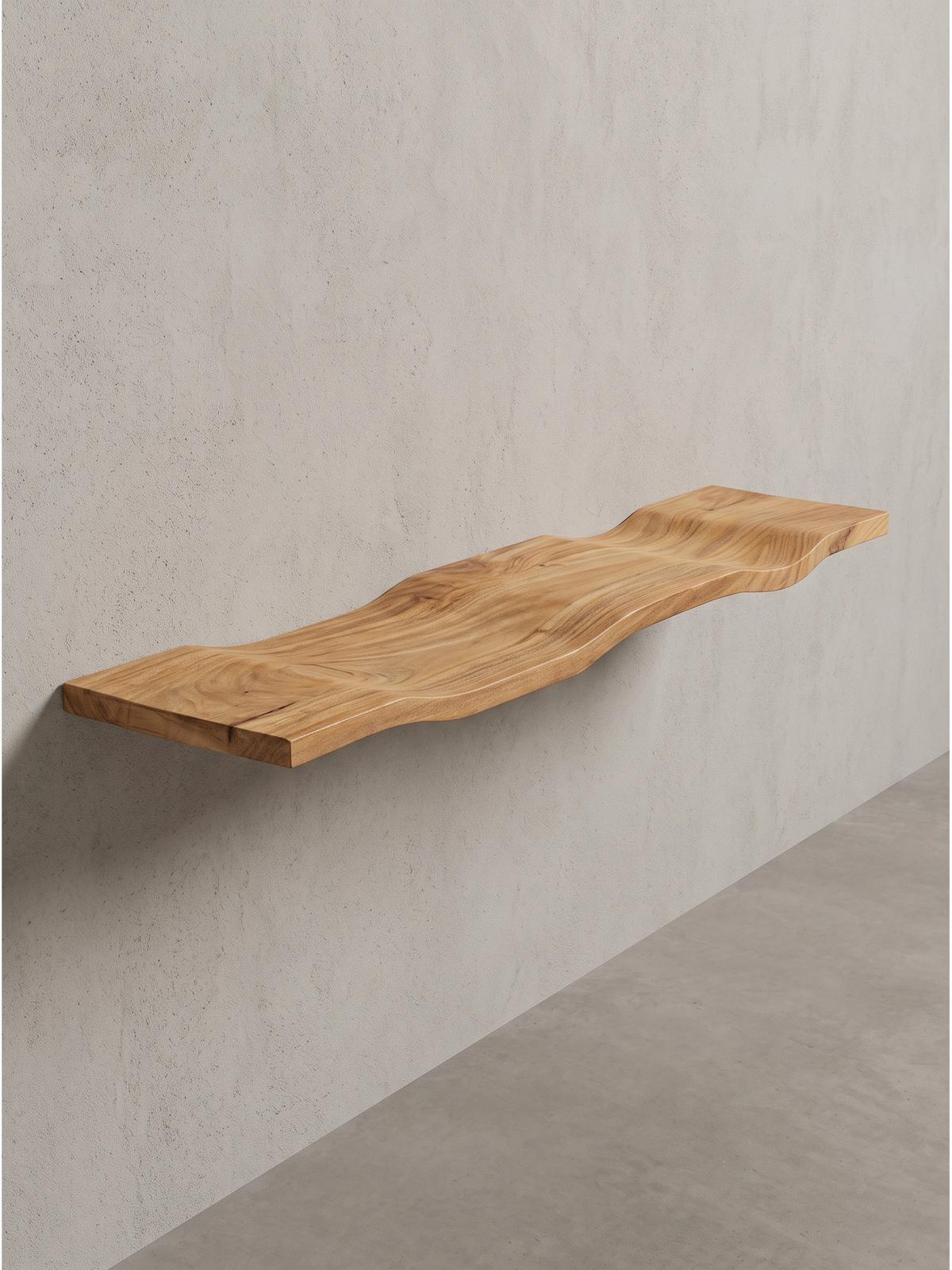WANDREGAL LEVANTO, Akazie Massivholz, handgefertigt, 120 x 20 x 2,5 cm - Akaziefarben, Holz (120/2.5/20cm) - KADIMA DESIGN