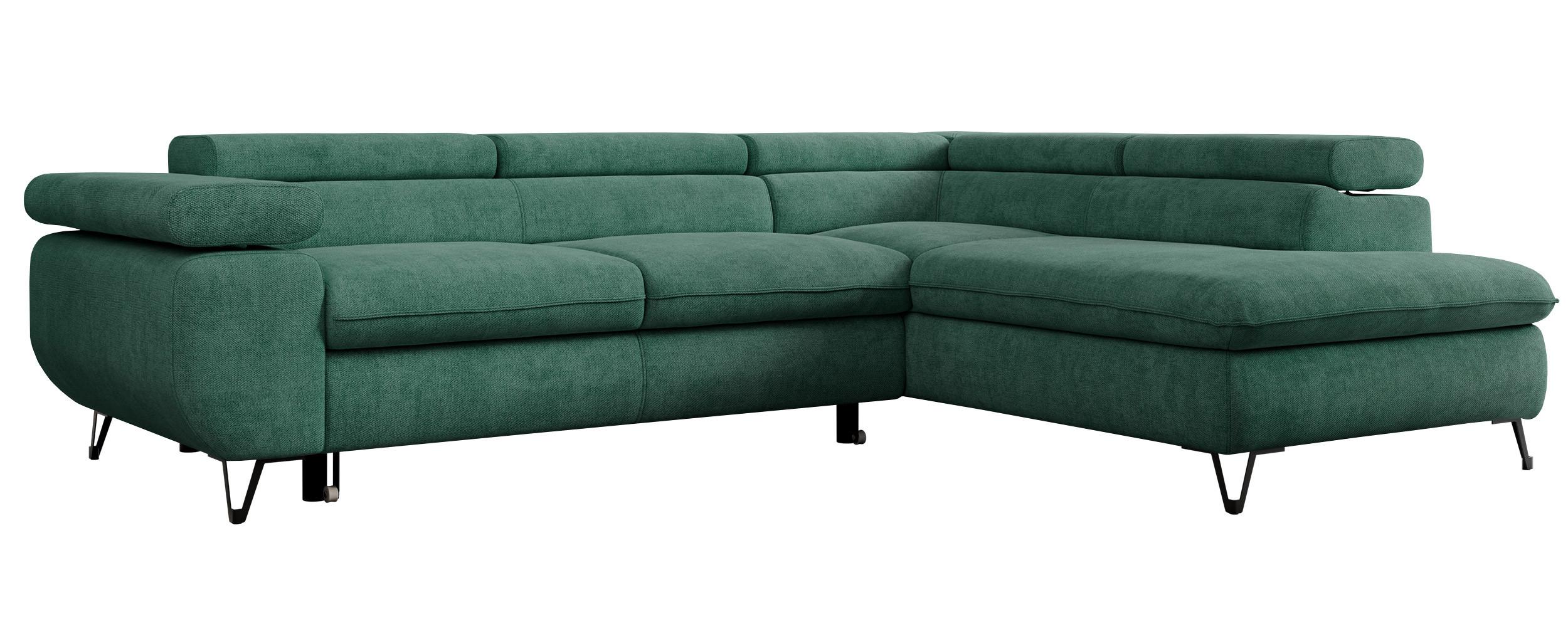 ECKSOFA PEDRO L Grün Struktur - Rechts Seite - Schwarz/Grün, Textil/Metall (273/208cm) - MKS