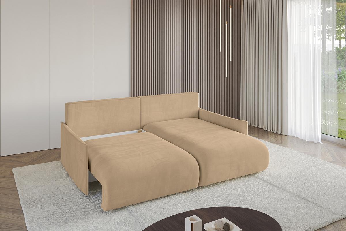 ECKSOFA Ottomane rechts ONESK-L-v1 216x177x72 Grün Velours - Beige, Holzwerkstoff/Kunststoff (177/216cm) - ALTDECOR