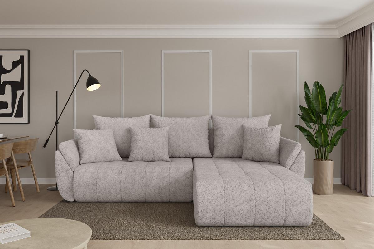 ECKSOFA mit Schlaffunktion Ottomane Rechts TOKO-L 277x194x86 Hellgrau Velours - Hellgrau/Schwarz, Holzwerkstoff/Kunststoff (277/194cm) - ALTDECOR
