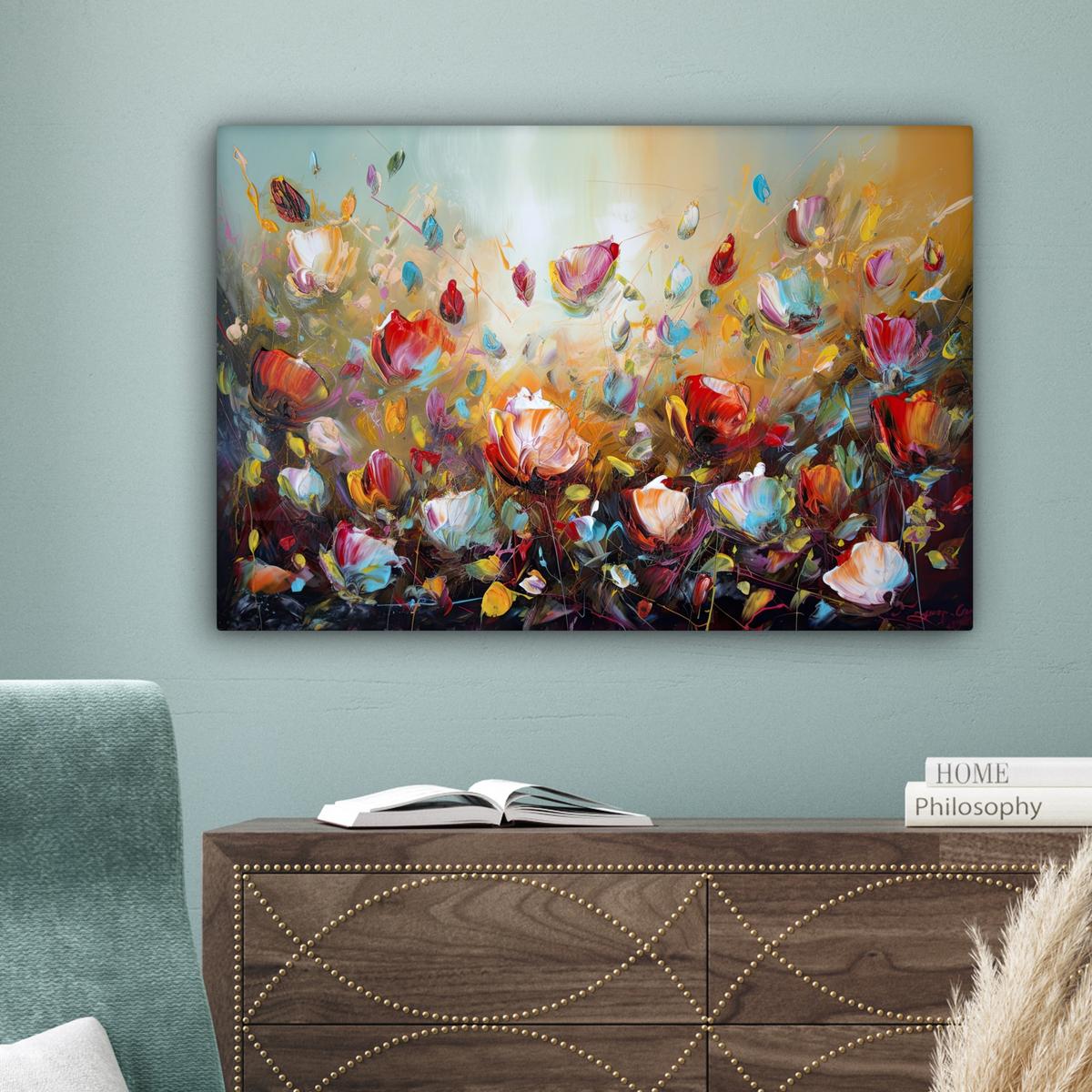 LEINWANDBILD Blumen - Kunst - Natur - Ölgemälde Gemälde 60x40 cm - Multicolor, Textil (60/40cm) - MuchoWow