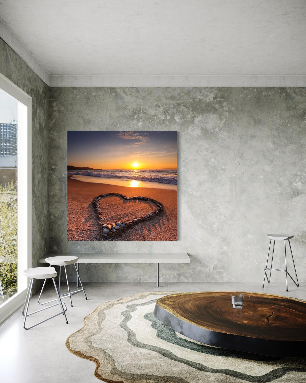 WANDBILD herz liebe strand - Orange, Textil (50/50cm) - Feeby