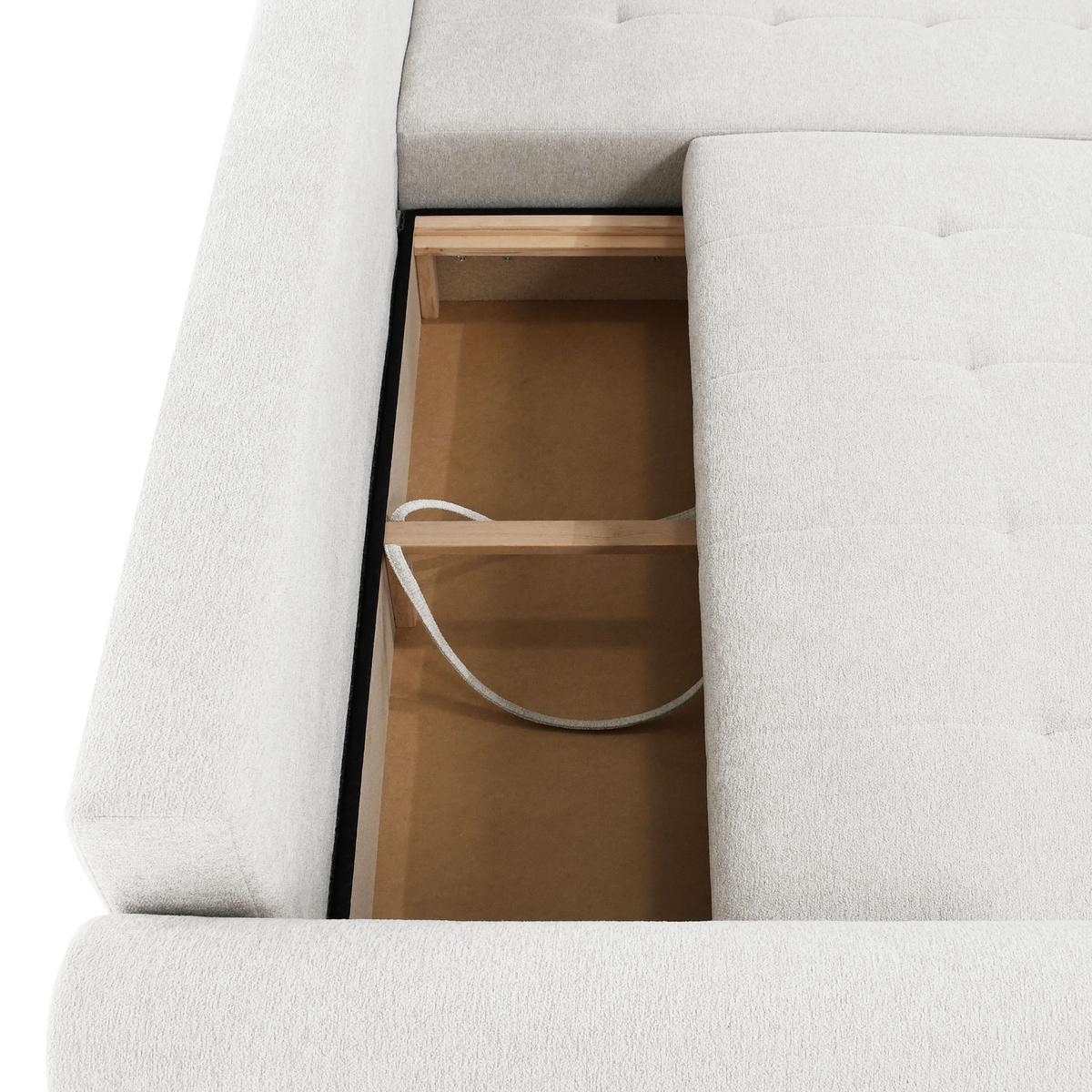 ECKSCHLAFSOFA Dallas mit Bettkasten, 255 cm, Creme, rechts, Velour-Stoff - Beige, Textil (255/175cm) - Beautysofa