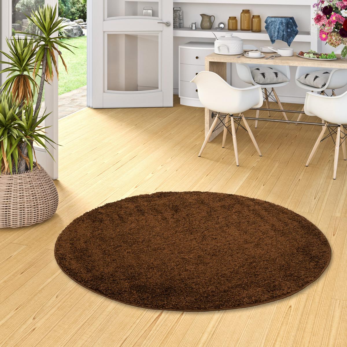 HOCHFLOR LANGFLOR TEPPICH ALOHA RUND - Braun, Textil (150/150cm) - Pergamon