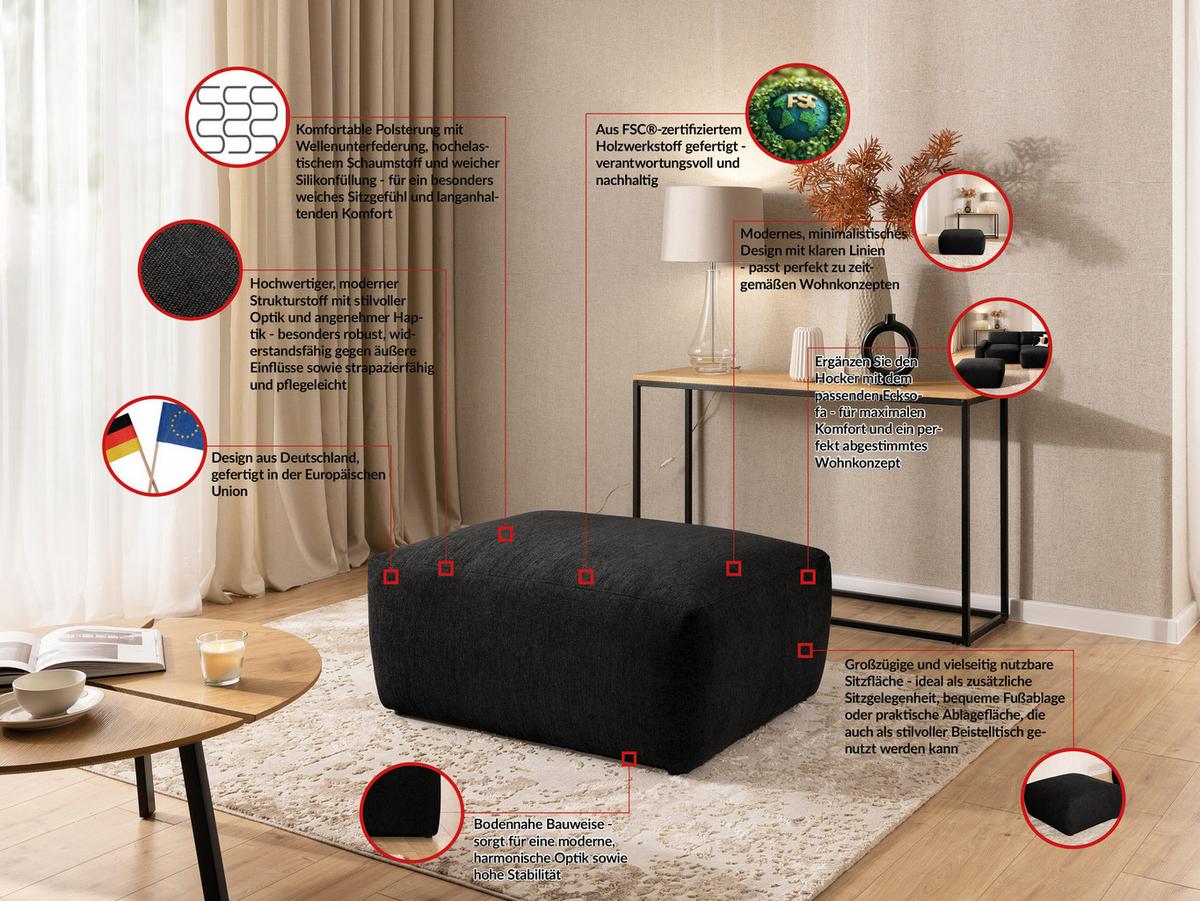 HOCKER Lennon aus Schwarz Strukturstoff mit vielseitiger Nutzung - Schwarz, Holz/Kunststoff (102/42/76cm) - S-Style
