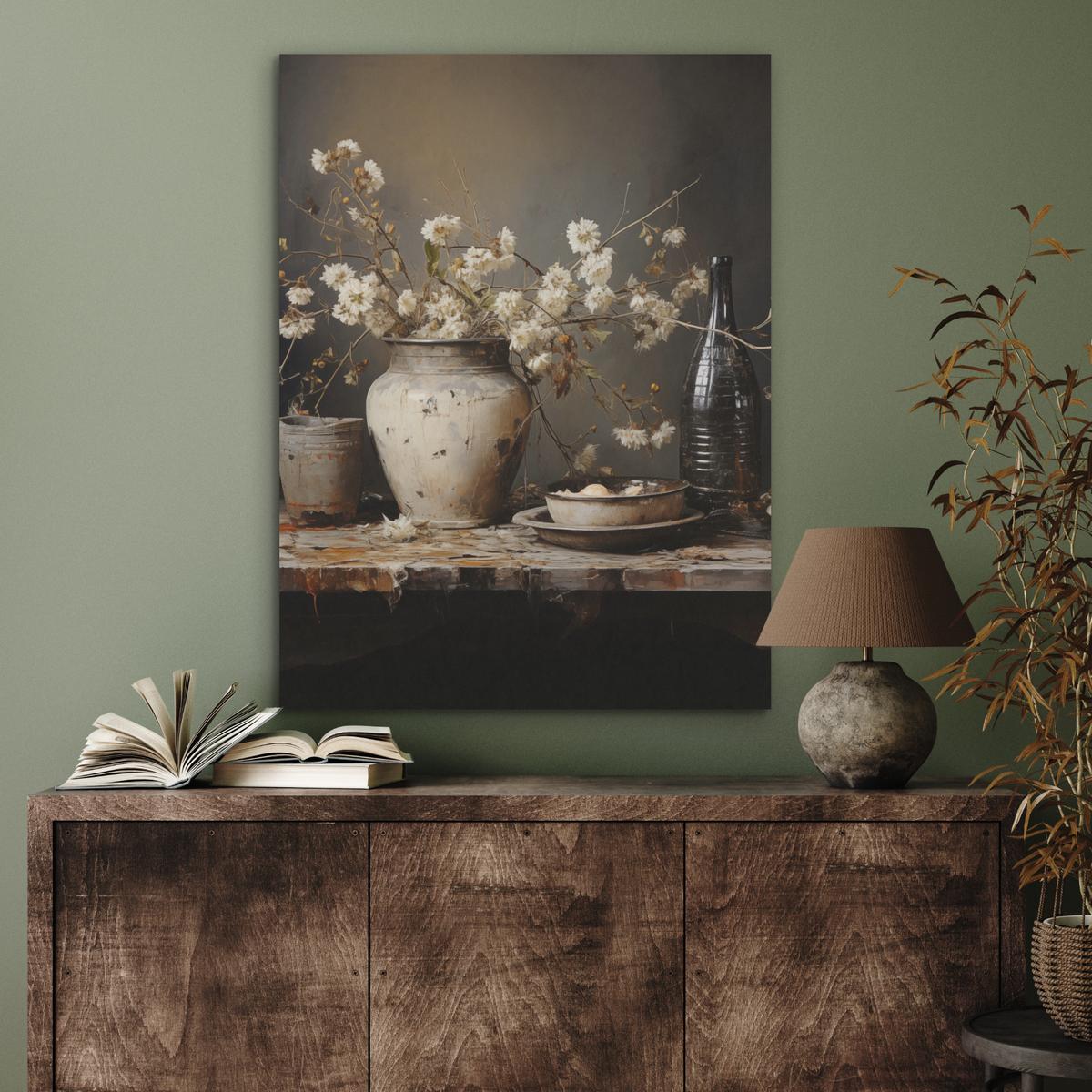 AKUSTIKBILD Stilleben - Blumen - Blumenstrauß - Vase - Wein Wandbilder 60x80 cm - Schwarz, Kunststoff (60/80/0.9cm) - MuchoWow