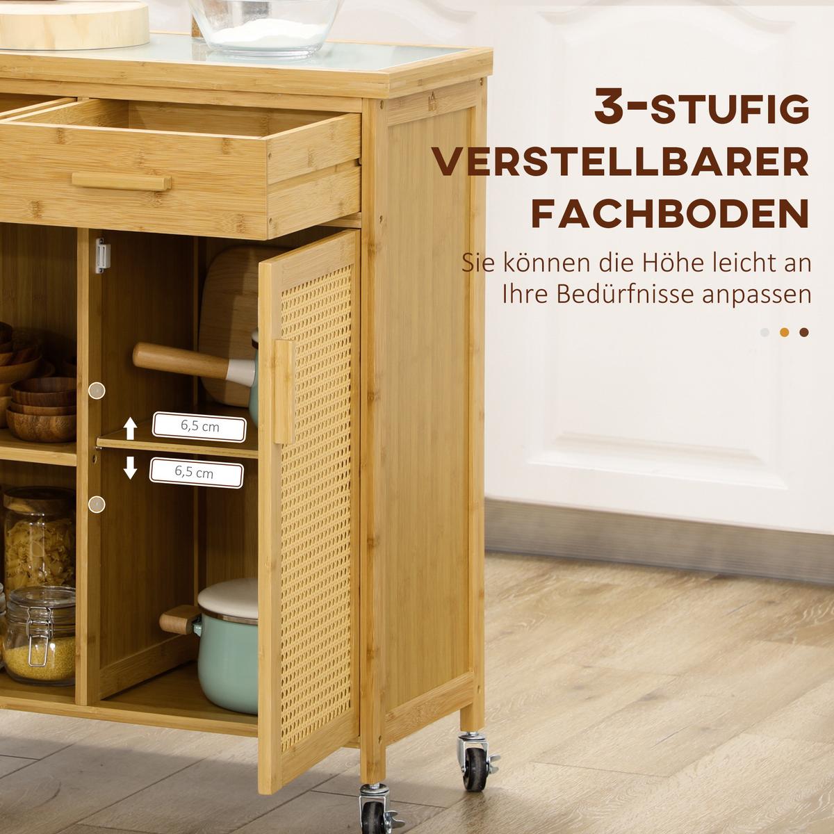 KÜCHENWAGEN, Bambus, Naturholz - Naturfarben, Naturmaterialien (36/85/84cm) - HOMCOM