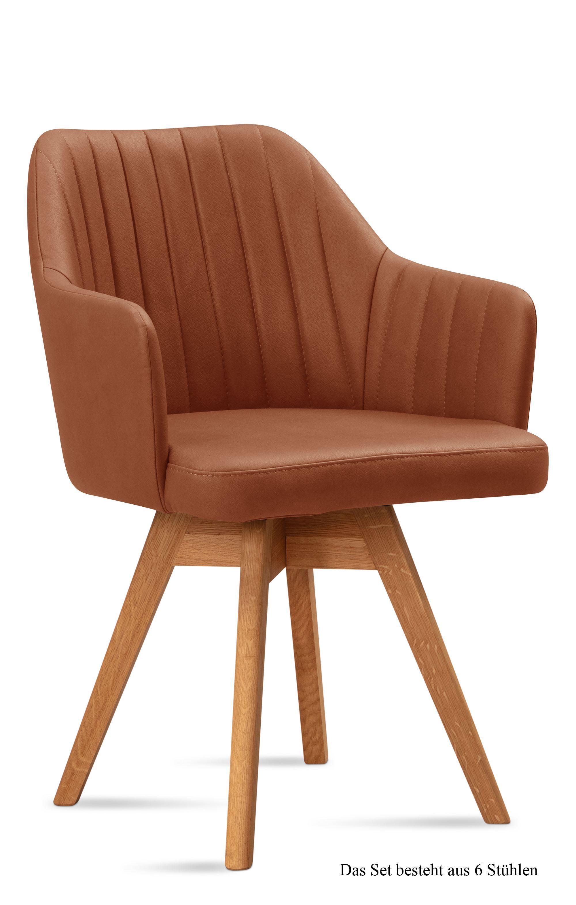 ARMLEHNSTUHL drehbar (6er-Set) Dotty 58x81x60 Eiche geölt/Cognac - Cognac/Eichefarben, Kunststoff (60/81/58cm) - 58aufmkessel