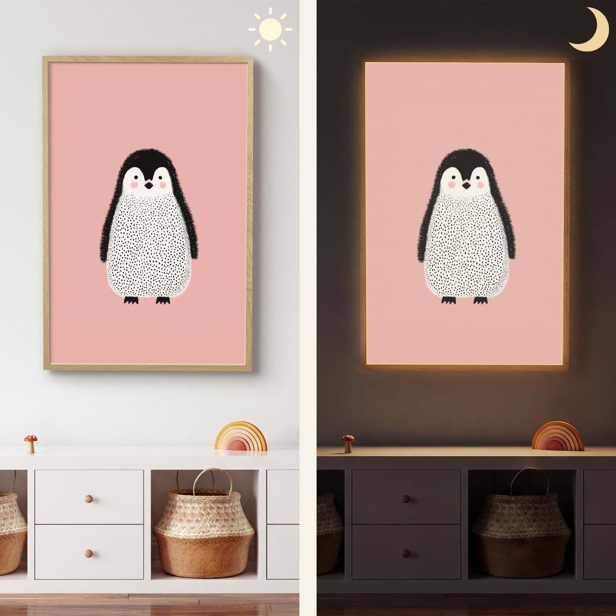 WANDLEUCHTE MIT AKKU Pinguin - Punkte - Minimalistisch - Rosa 60x90 cm - Rosa, Holzwerkstoff (60/90/8cm) - OnlyWow