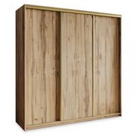 SCHWEBETÜRENSCHRANK NISSE 180/205/60 cm 3-türig mit Schubladen Eiche Wotan - Eiche Wotan/Nickelfarben, Holzwerkstoff (180/205/60cm) - MASSENO