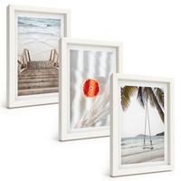 BILDER SET 3er Set - 20x30 cm Weißer Rahmen - Strandtreppe aus Holz, Urlaub - Weiß, Kunststoff (20/30cm) - TULUP