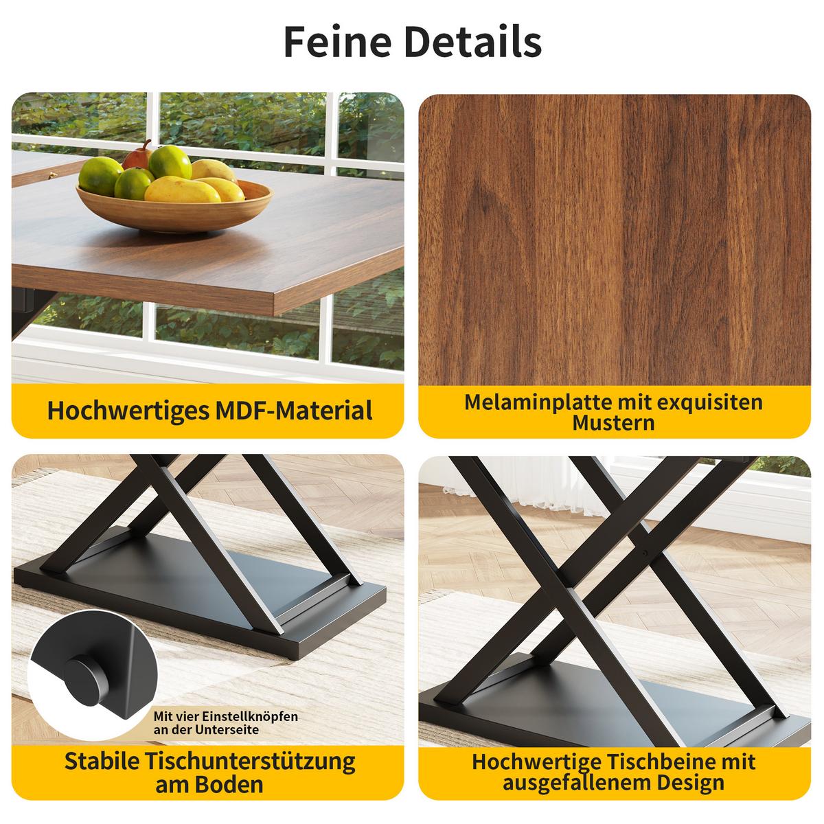 ESSGRUPPE Ausziehbarer Esstisch 120-160cm Nussbaum & 4 Samtstühle Schwarz - Walnussfarben, Holzwerkstoff (160/75/80cm) - Urban Meuble